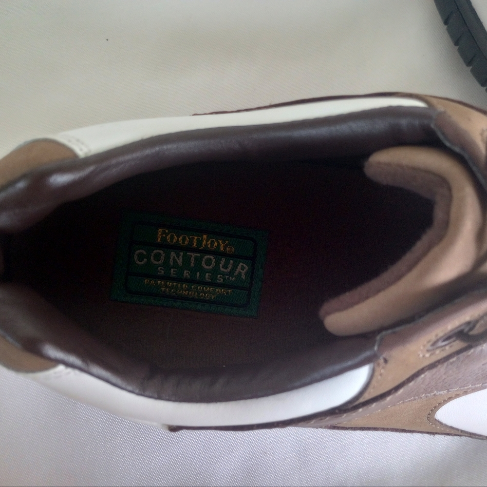 FootJoy Contour Series Leather White and Brown Soft spike Golf Shoes Sz 11M - Picture 4 of 9